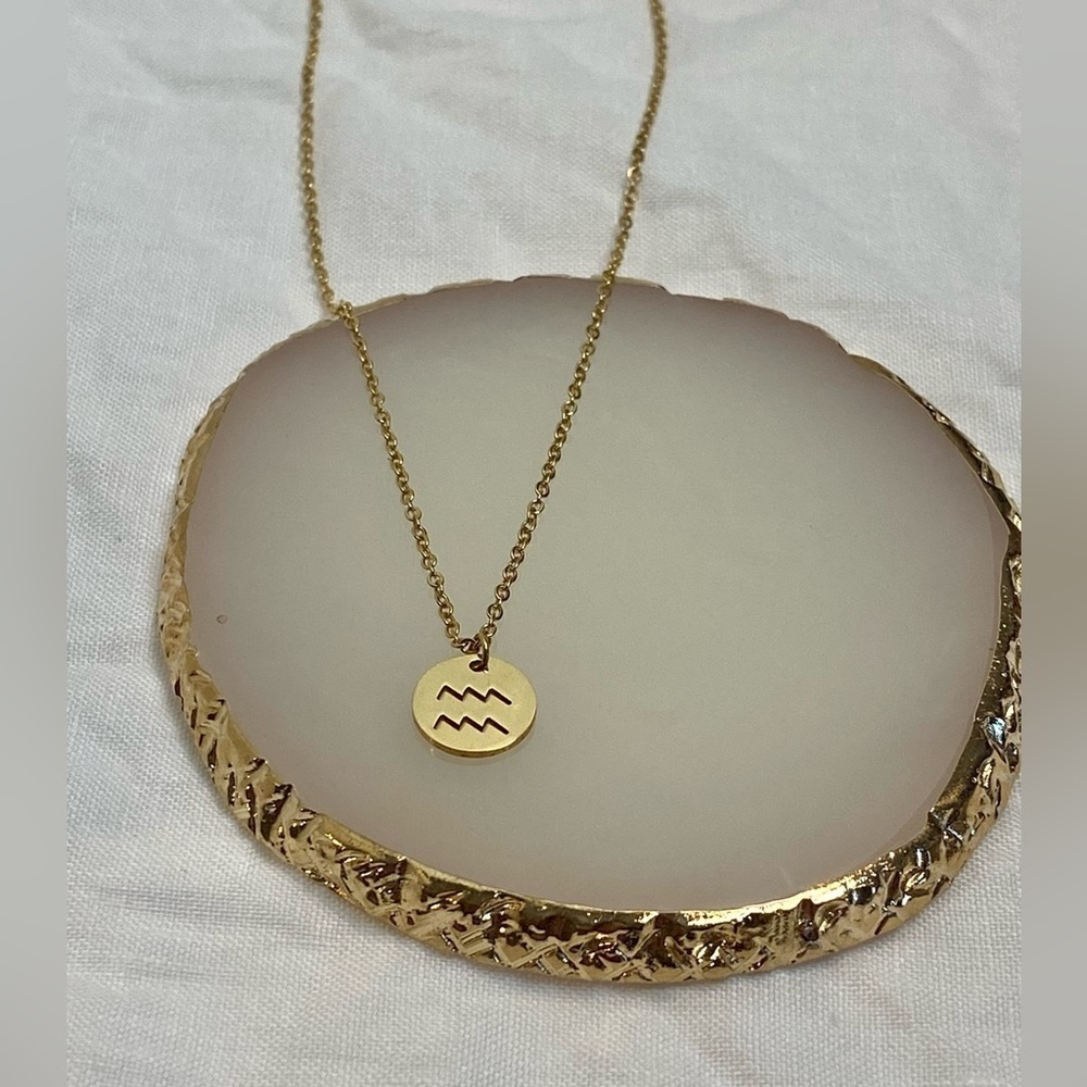 AQUARIUS‎ Coin Necklace | Dainty GOLD Zodiac Pendant Chain